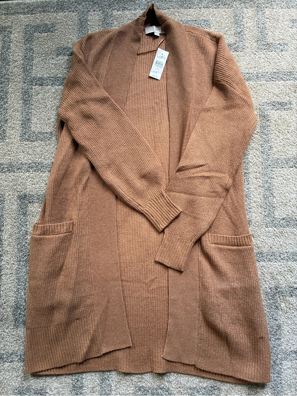 LOFT Camel/Tan Open-Front Pocket Cardigan